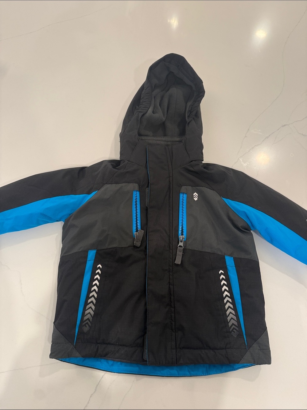 Kids Black & Blue Hooded ski Jacket